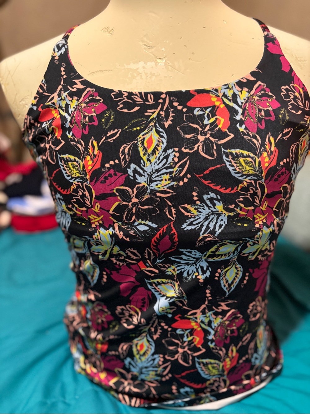 RBX Black Floral Halter Mini Dress with Pink, Blue & Yellow Accents